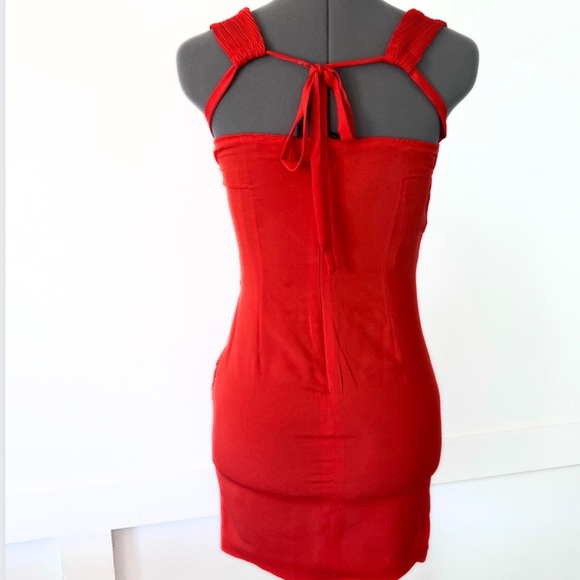 AKIRA BLACK LABEL Red V Neck dress- Small - Picture 4 of 6